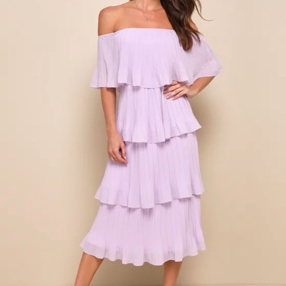 NWT- Lavender Off-the-shoulder Ruffle Midi Dress Purple - Size L - Picture 2 of 8
